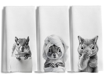 LUKIPOM Funny Squirrel Hand Towels for Bathroom Kitchen Decor Set of 3, Squirrel Lover Lover Gifts, Funny Kids Bathroom Hand Towels,16x24 Inches