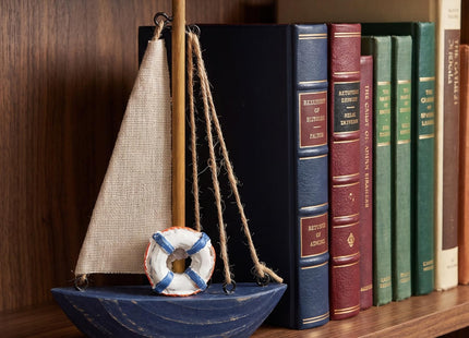 EXCEART Mediterranean Sailboat Ornament Wooden Sailing Model Beach Nautical Decoration for Home Office Tabletop Display 6.8X4.3X1 Inch Lightweight