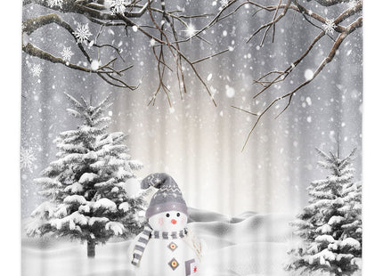 Christmas Shower Curtain, Snowman Snowy Pine Tree Bathroom Decor,69X70 IN