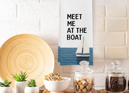 GWFSJYU Meet Me at the Boat Nautical Kitchen Towels, Beach House Decor, Beachy Sailboat Dish Tea Towels for Kitchen, Nautical Coastal Decorative Hand Towel for Bathroom Lake House, 16x24 Inch