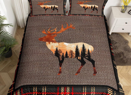 Erosebridal Elk Deer Duvet Cover Twin,Hunting Deer Wild Animals Comforter Cover for Teens,Western Farmhouse Orange Grey Bedding Set,Nature Antlers Moose Bedspread Cover with 1 Pillowcase Room Decor