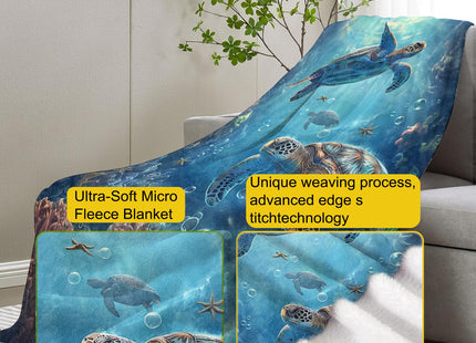 VANZEV Sea Turtle Blanket, 50"x60" Ocean Sea Turtle Fleece Throw for Kids & Adults, Ultra-Soft and Warm Home Decor Blanket, Sea Turtle Gifts