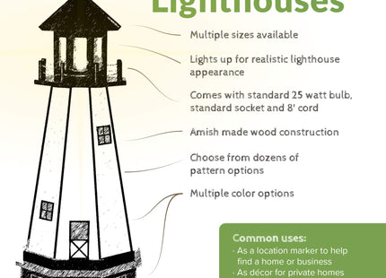 DutchCrafters Wooden St. Augustine Decorative Lighthouse Statue, 3' Tall, Black/White/Red - Amish Made in America
