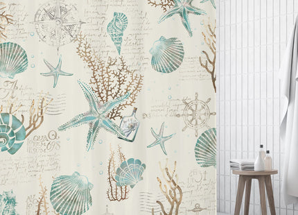 Starfish Seashells Shower Curtain Set Coral Nautical Coastal Bathroom Decor