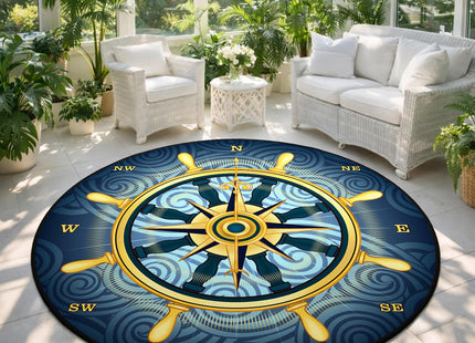 keepcute 6 ft Round Compass Rose Area Rug Nautical Non Slip Floor Mat