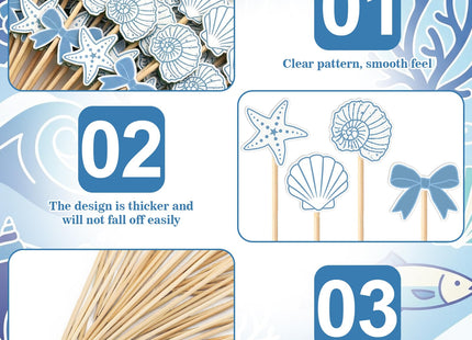 Bokon 200 Pcs Seashell Cocktail Picks Blue Bow Beach Coastal Party Favors