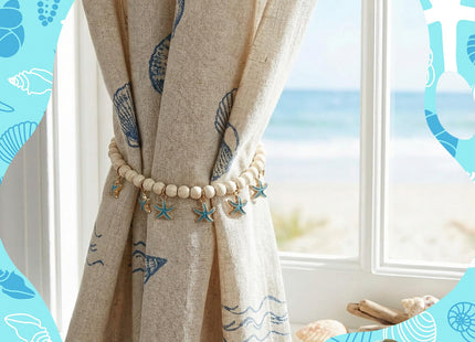 GliCraft 4 Pcs Magnetic Starfish Themed Curtain Tiebacks Ocean Coastal Pearl Bead Curtain Tiebacks Holders Boho Farmhouse Bedroom Decor Accessories for Home Office Hotel Living Room