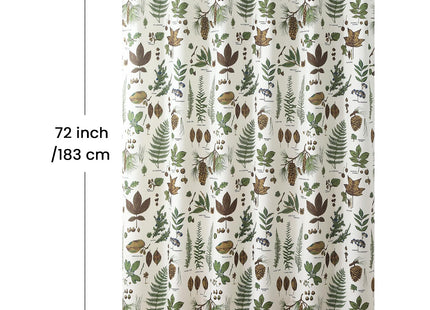 BESTRIPES Fabric Shower Curtain, Brown and Green Natural Botanical Leaf Pinecone Print Shower Curtains for Bathroom, 72" W x 72" H