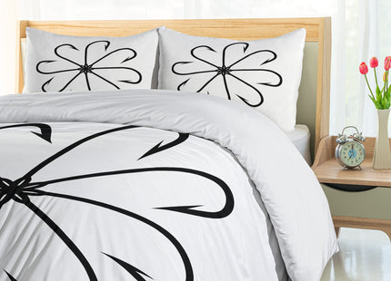 Ambesonne Fishing Duvet Cover Set, Flower Shaped Artisan Steel Multi Hook Gaff in Row New Needle Device Print, Decorative 2 Piece Bedding Set with 1 Pillow Sham, Twin Size, White Soft Black