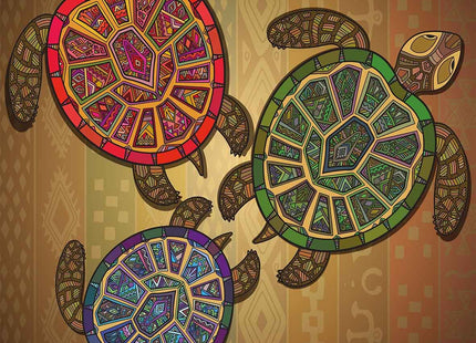 Ambesonne Turtle Duvet Cover Set, 3 Ocean Turtles Ethic Style Animals Geometric Vibrant Ocean Theme Artwork Print, Decorative 3 Piece Bedding Set with 2 Pillow Shams, Queen Size, Brown Green