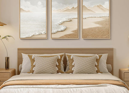 Framed Boho Beach Coastal Wall Art, 3 Piece Ocean Wall Decor, 16x24 Inch