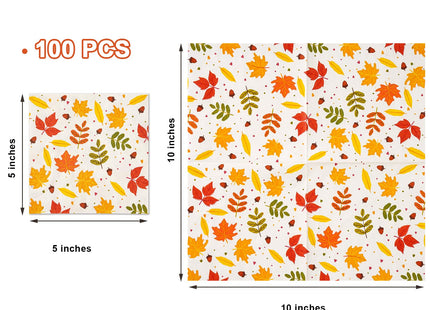 100 PCS Fall Cocktail Napkins, 3-Ply Maple Leaf Acorn Paper Napkins