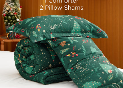 Bedsure Christmas Comforter Set King - Christmas Bed Set with Festival Forest, Soft Bedding for Holiday, 3 Pieces, 1 Soft Trees Printed Comforter and 2 Pillow Shams