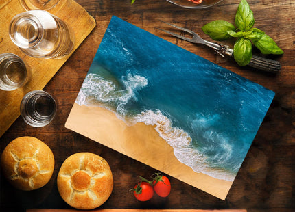 Coastal Shoreline Waves Sandy Beach Kitchen Glass Cutting Board Ocean Decorative Gift (Waves)
