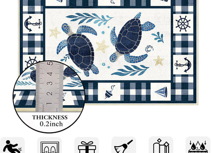 Coastal 2x6 Runner Rug Nautical Sea Turtle Runner Rugs Machine Washable