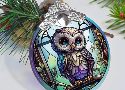 Jocidea Owl Christmas Ornaments - Stained Glass Holiday Decorations, Tree Ornaments, Xmas Gifts for Owl Lovers