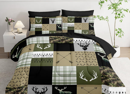 Nttopship Hunting Camo Comforter Sets Bed in A Bag Twin Size 7PCS Red Bedding Set，Deer Hunting Camo Comforter Set,Bed Sheet Set Hunt Deer for Girls Boys Kids,Microfiber Lightweight All Season