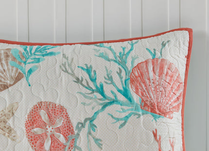 Madison Park Cotton Coastal Starfish Coral King Quilt Set, 6pc