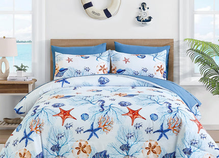 Coastal Queen Comforter Set,7 Pieces Beach Themed Sand Dollor & Starfish