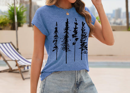 Women's Graphic Tee Funny Tree Shirt Cap Sleeve Mountain Tshirt Novelty Vintage Tops Summer(Blue Pine Tree,XL)