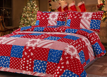 Hailea Christmas Bedspread Coverlet King Size Xmas Quilt Snowman Gift Box Bedding Set Lightweight Reversible Red Navy Plaid Quilt Bedspread Christmas Lodge Coverlet Snowflake Lantern Decor(Red,Queen)