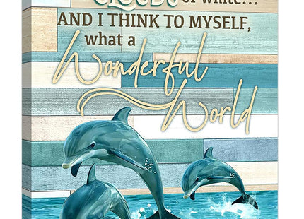 Dolphin Decor Wall Art, Blue Coastal Dolphins Pictures Wall Decor, Nautical Ocean Canvas Prints, Framed Artwork Paintings Home Office Decorations for Bathroom, Kitchen, Bedroom, Living Room 16"x24"