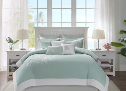 Harbor House 100% Cotton Duvet Cover, Jacquard Coastal Coral Duvet Cover Set – Light Weight Bed Comforter Covers, Coastline Blue King/Cal King (106"x90") 3 Piece