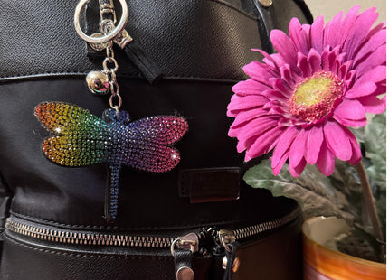 Popfizzy Rhinestone Dragonfly Keychain for Women, Animal Purse Charms, Dragonfly Gifts for Animal Lovers, Crystal Bag Charm