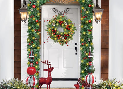 Beinhome 9 Ft Pre-Lit Christmas Garland, Artificial Christmas Door Garland with Lights Timer, Pine Cone Garand Decorations for Home Stairs Table Fireplace Xmas Festival Decor