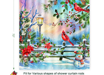 CutebriCase Winter Shower Curtain, Shower Curtains Cardinal Birds Berry Snowman Pine Tree Holiday showercurtain Waterproof Polyester Machine Washable Home Farmhouse Decor Bathroom Curtains