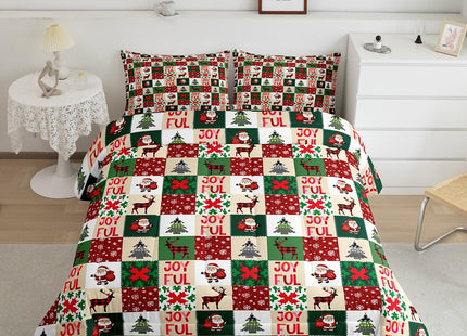 Patchwork Christmas Comforter Set Twin Cute Santa Claus Deer Bedding Sets Gifts for Kids Boys Girls Christmas Bedroom Decor,Gree Xmas Pine Tree Down Comforter Holiday New Year Bed Set Red 2 Pcs