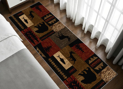 Reocahoo Rustic Cabin Runner Rug 2x6ft, Lodge Bear Moose Deer Rugs for Cabin, Western Kitchen Rug Mat, Non-Shedding & Easy to Clean, for Hallway Laundry Bathroom