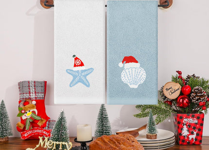 QIONG MENG Coastal Christmas Decor Beach Hand Towels 13x29 Inch 100% Cotton Dish Towels Drying Kitchen Towels Home Bathroom Kitchen Decorations (Coastal)