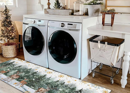 wyoansfhd Christmas Trees Deer Snowflakes Christmas Kitchen Mats Set of 2, Winter Home Decor Low-Profile Kitchen Rugs for Floor,Merry Christmas Rugs 17x30+17x47 Inch