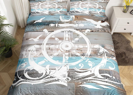 Erosebridal Nautical Anchor Duvet Cover, Ocean Compass Bedding Set Twin Size for Kids Boys Teens Adult Bedroom, Old Barn Door Comforter Cover Rustic Farmhouse Bed Set with 1 Pillow Case