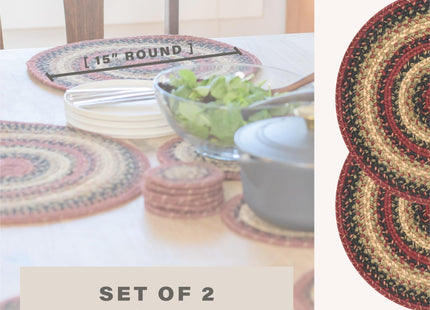 Homespice Highland Braided Placemats for Cabin Decor, Round 15" Set of 2