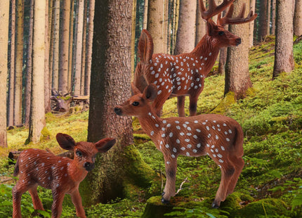 WONWONTOYS Forest Wildlife Toy Set White Tailed Deer Figures Spotted Deer Whitetail Christmas Scene decorationCake Decoration Children's Cognitive Toys