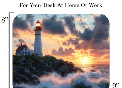 Coastal Shoreline Waves Sandy Beach Theme Mouse Pad Mat Mousepad for Desk Computer Laptop PC Gaming Home or Office Gift (Lighthouse Sunset MP33)