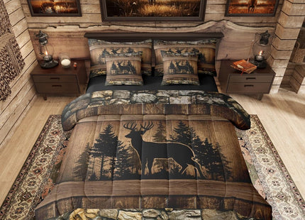 Erosebridal 7 Piece Rustic Deer Queen Comforter Set with Sheets Farmhouse Cabin Bedding Sets | for Kids Boys Teen Men Hunting Wildlife Deer Theme Bed in A Bag Country Lodge Western Bed Set Brown