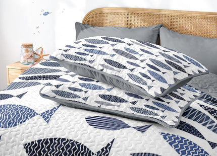 Pamnest Queen Quilt Set, 3 Pieces Coastal Fish Bedding, Bedspread