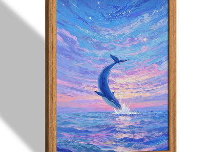 Whale Wall Art,Starry Night Sea Themed Canvas Wall Decor,12"x16" Framed