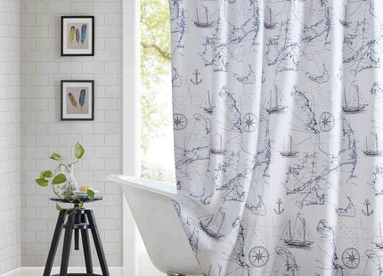 BESTRIPES Nautical Shower Curtain, Navy Anchor Sailboat Waterproof Fabric Shower Curtains for Bathroom, Nautical Beach Themed Bathroom Curtains, 62" W x 72" H