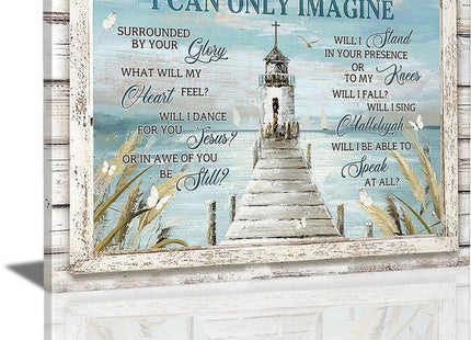 Christian Lighthouse Decor Wall Art, Religious Nautical Pictures 16"x24"