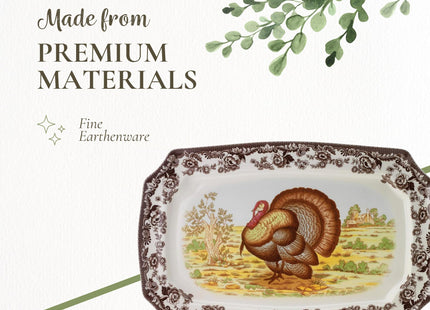 Spode Woodland Rectangular Platter - Turkey Brown/White