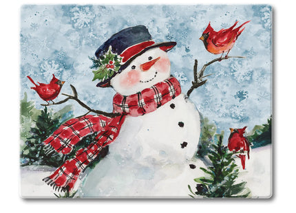 CounterArt Watercolor Snowman 3mm Tempered Glass Cutting Board 10" x 8"
