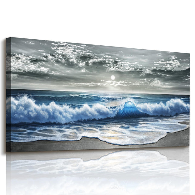 imjiayu Modern Beach Large Wall Art Blue Coastal Wave Landscape Wall Decor