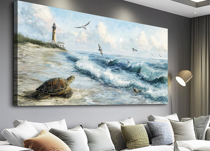 ZUITINGHUA Canvas Wall Art for Living Room Large Wall Decor for Office Bedroom Decorations Coastal Sea Turtle Lighthouse Landscape Pictures Artwork Room Wall Mural Aesthetic Home Decor 30x60 In4