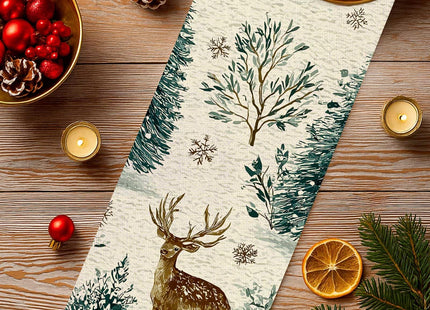 Winter Table Runner Deer & Pine Kitchen Dining Table Decor, Christmas Table Runner Home Decor for Indoor Outdoor Dining, Party, Holiday 13 X 72 Inch