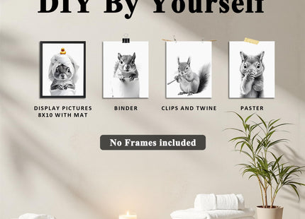 OFJE Funny Squirrel Wall Art Decor Prints Set of 4, Funny Squirrel Posters Pictures Wall Decor for Bathroom Washroom Restroom, 8x10 Unframed