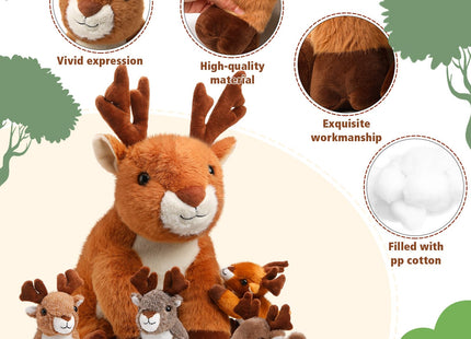 Poen Plush Deer Stuffed Animal Set with 4 Baby Deer Zippered, Sitting